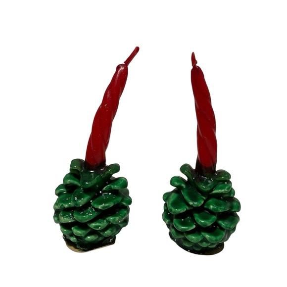 Vintage Gurley Green Pinecone Red Candle Christmas Candles Pair - Picture 5 of 5